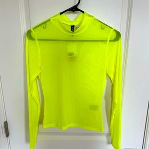 Small H&M mesh long sleeve shirt in “highlighter yellow”